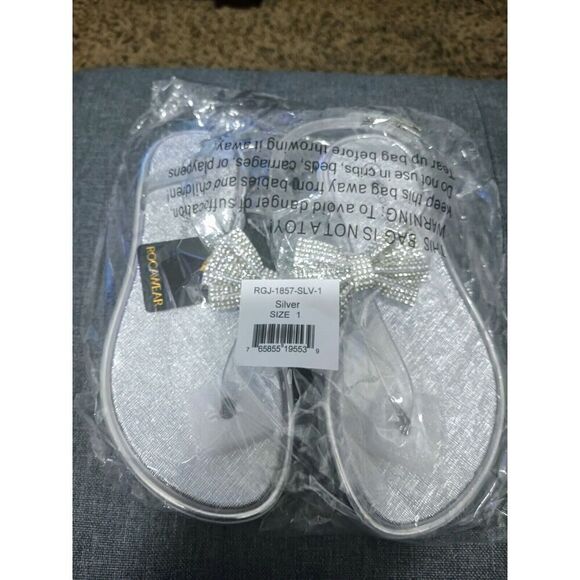 Rocawear Girls Jelly Diamond Bow Flat Sandals SZ ONE. Silver - Picture 3 of 5